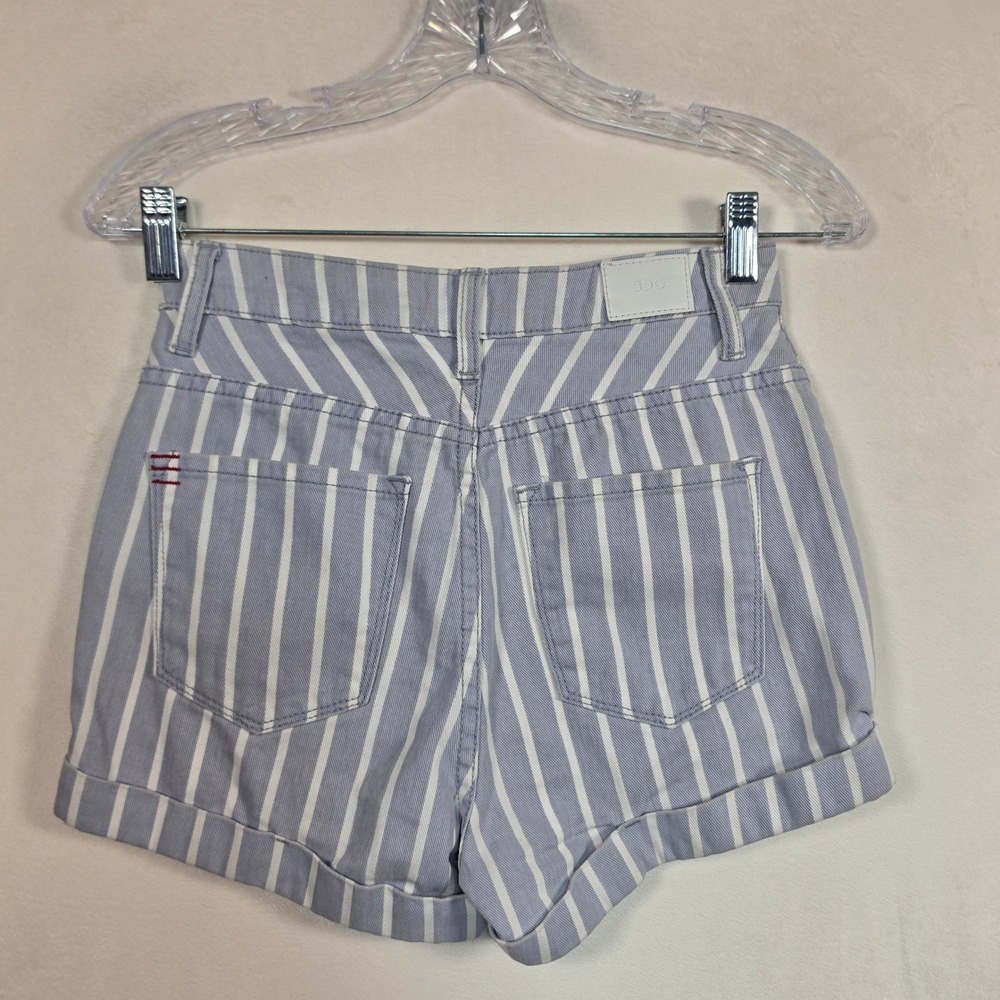 BDG Super High Rise Foxy Shorts Women's 24 Blue White Striped Button Fly Cuffed - Picture 8 of 15
